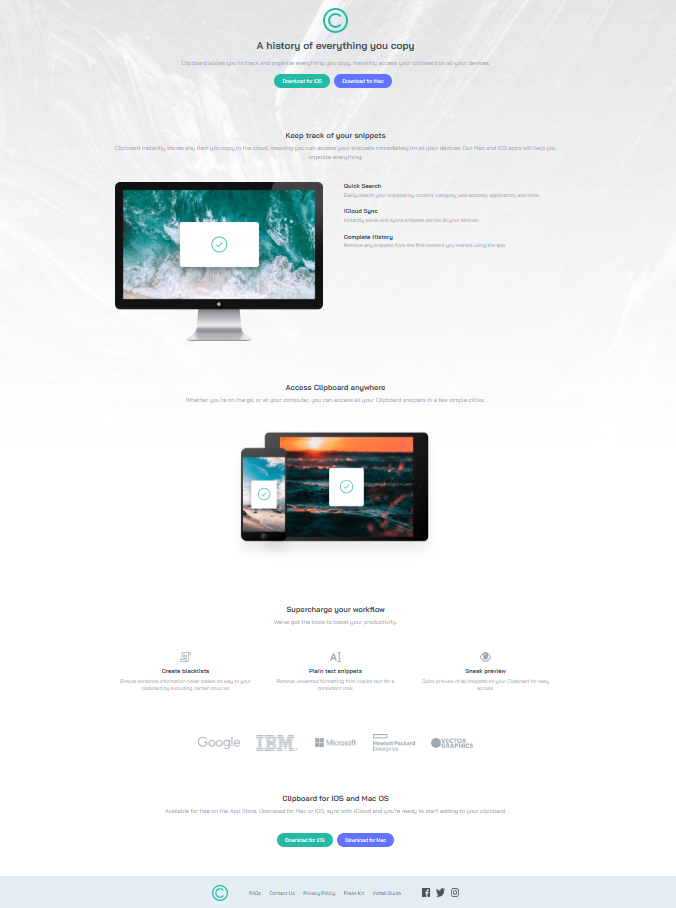 Clipboard landing page Screenshot